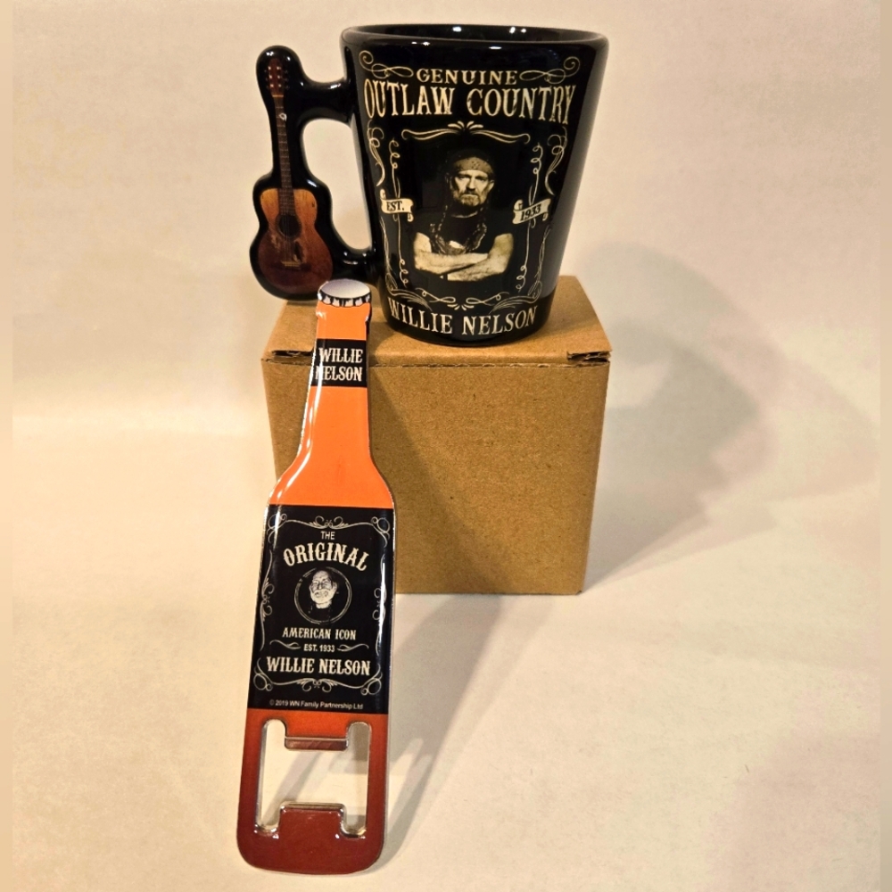 WILLIE NELSON Shot Glass / Bottle Opener Bundle